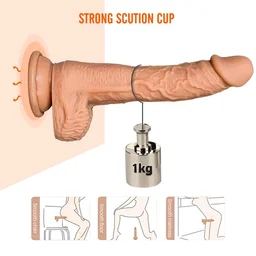 Thrusting Swing Suction Cup Dildo Vibrator - Tan, Soft Silicone, 6 Inch