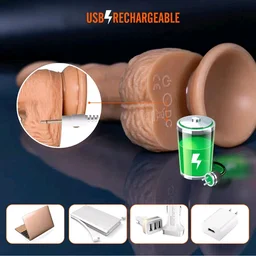 Thrusting Swing Suction Cup Dildo Vibrator - Tan, Soft Silicone, 6 Inch