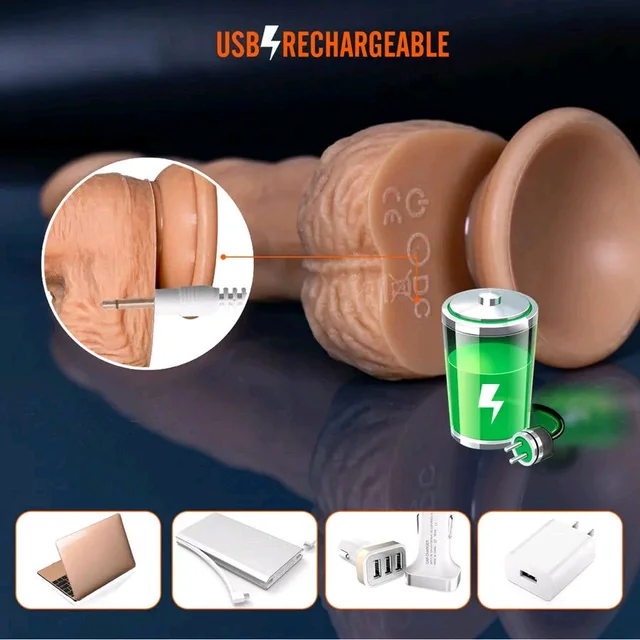 Thrusting Swing Suction Cup Dildo Vibrator - Tan, Soft Silicone, 6 Inch