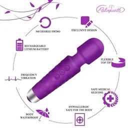 Mini Wand Vibrator 20 Speeds - Black, Silicone