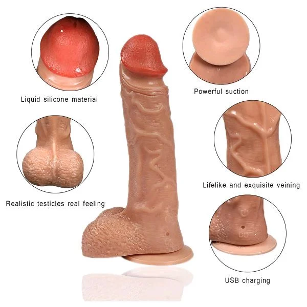 New Arrivals 360 Rotating Remote Control Wireless Realistic Dildo - Tan, Soft High Grade Silicone, 8 Inches