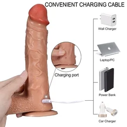New Arrivals 360 Rotating Remote Control Wireless Realistic Dildo - Tan, Soft High Grade Silicone, 10 Inches