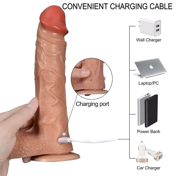 New Arrivals 360 Rotating Remote Control Wireless Realistic Dildo - Tan, Soft High Grade Silicone, 10 Inches