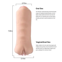 3 in One 3 in 1 3D Realistic Pocket Masturbator (Mouth+Vagina+Anal) - Cameo, High grade Soft Silicone, 7.08 inch× 3.14 Inch