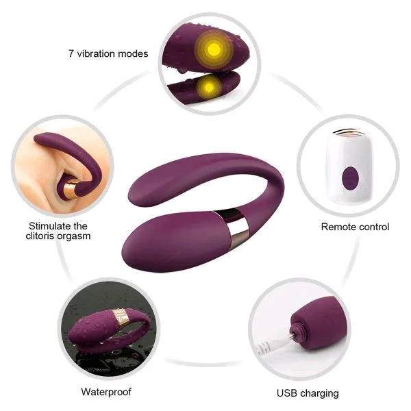 U Shape G-Spot Wireless Vibrator Rechargeable - Silicone, Ripe Plum