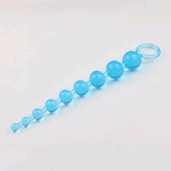 Flexible 10 Jelly Anal Beads - Silicone, 5.8 Inches, Blue