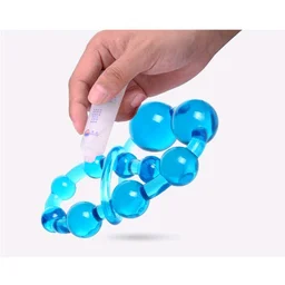 Flexible 10 Jelly Anal Beads - Silicone, 5.8 Inches, Blue