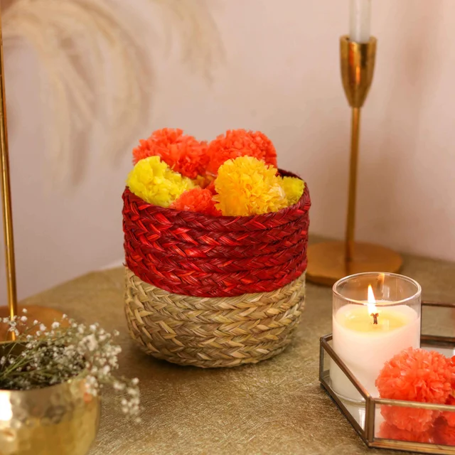 Eco-Friendly Handmade Sabai Grass Planter and Organizer - 12.7 cm, 12.7 cm, 12.7 cm