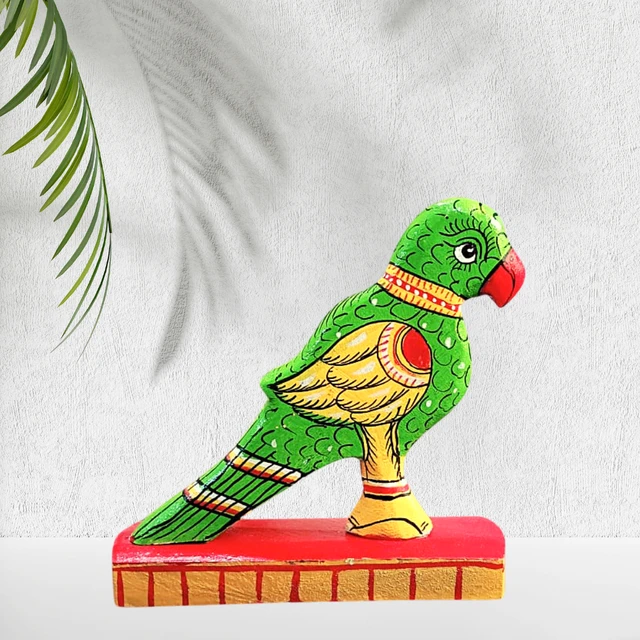 Hand Carved Wooden Parrot | Parrot Showpiece | Quirky Home Decor | Ecofriendly & Sustainable decor - 6 in, 1.5 in, 5 in