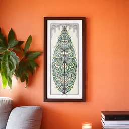 Hand Printed Pattachitra Tree of Life on Tussar Silk Painting - 0.5 in, 9 in, 19 in