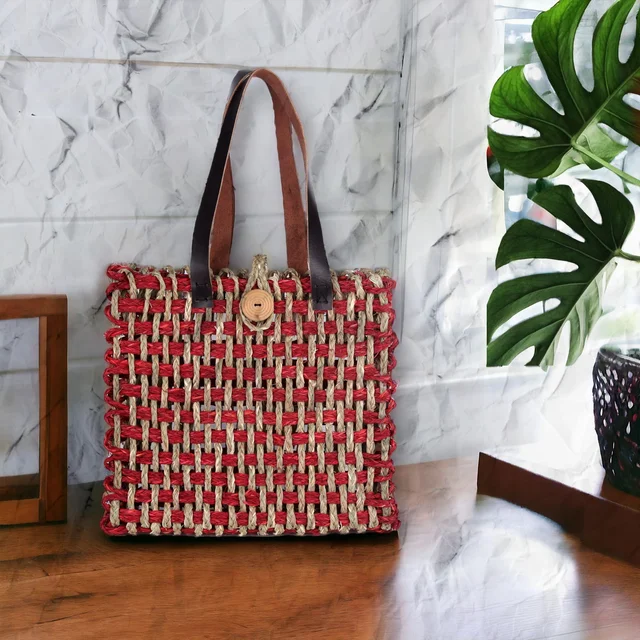 Handcrafted Sabai Grass Bag - Eco-Friendly Chic - 12 in, 4 in, 12 in