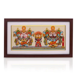 Handprinted Lord Jagannath, Balabhadra, and Subhadra Pattachitra Painting on Tussar Silk (Nagarjuna Besha) 13 X 7 Inches - 0.5 in, 12 in, 7 in