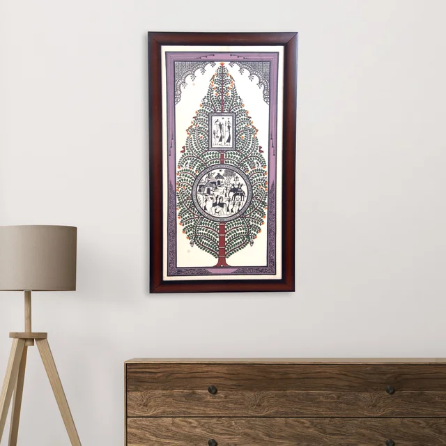 Hand-Printed Tree of Life & Saura Tribal Art - 0.5 in, 8 in, 17 in