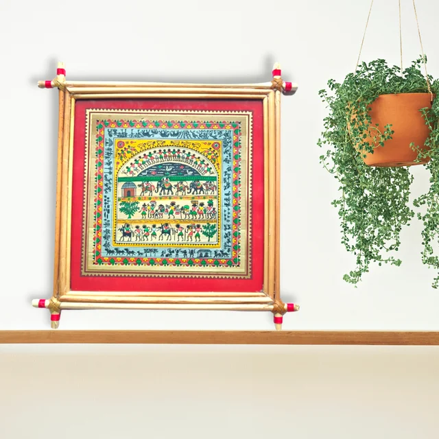 Saura Painting on Handprinted Palm Leaf Frame - 0.5 in, 10 in, 10 in