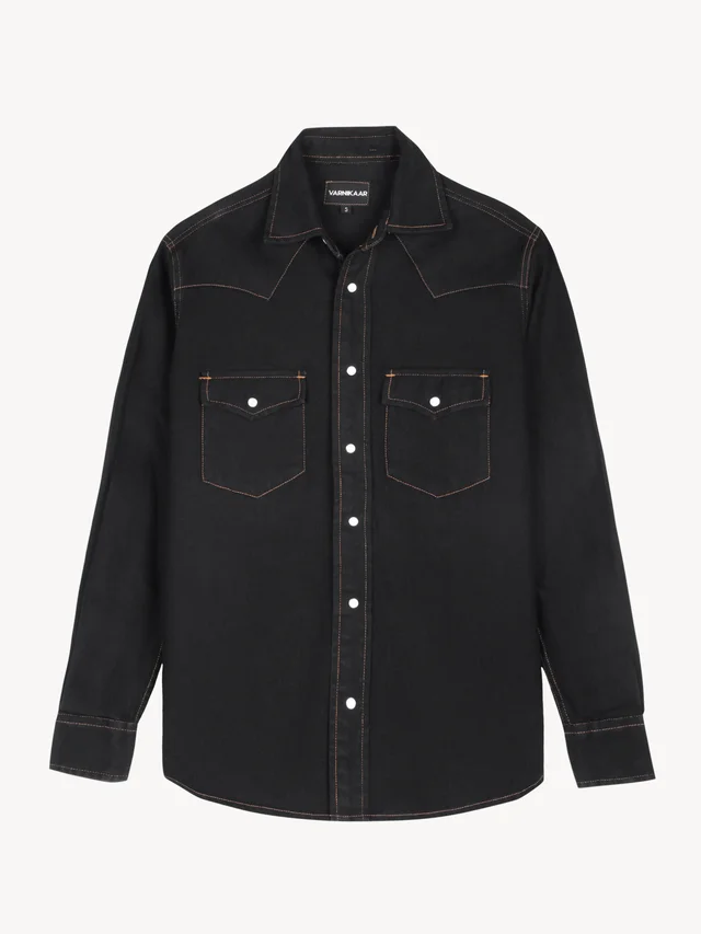 Black Western Midweight Denim Shirt