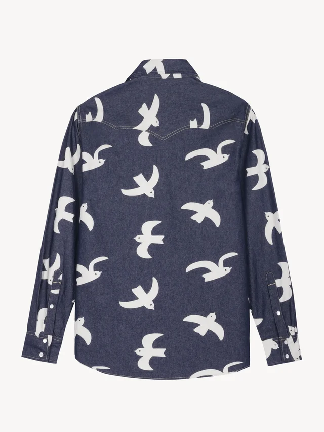 Japanese Print Indigo Midweight Denim Shirt