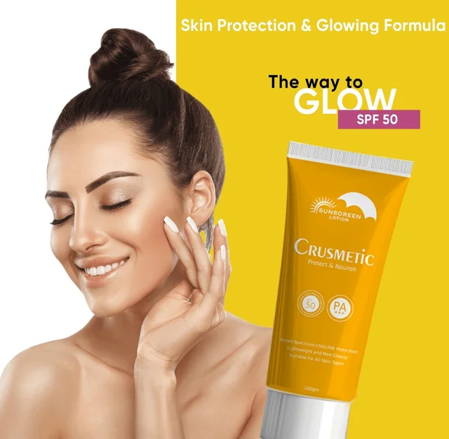 Crusmetic Sunscreen SPF 50 PA++ UVA/UVB for Broad Spectrum | Sun Protection with Glowing Skin | No White Cast | For All Skin Types (Oily, Dry, Acne-prone) | For Men & Women (100gm)