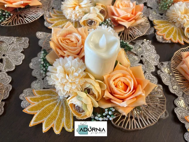 Peach Floral LED Candle Centrepiece