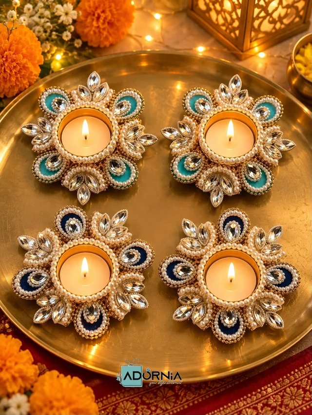 Pearl and Crystal Floral Tea Light Holder