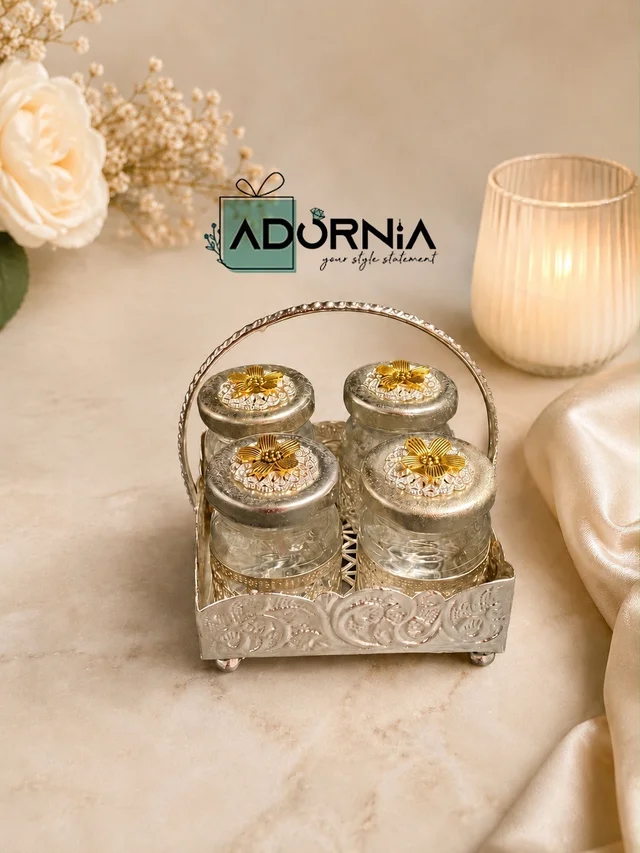 Mini Mukhwas Jar Set with Brass Flower Lids