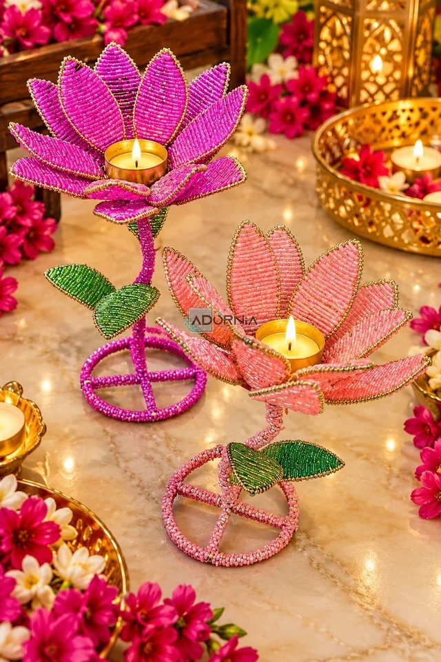 Beaded Lotus Stand - 10 Inches