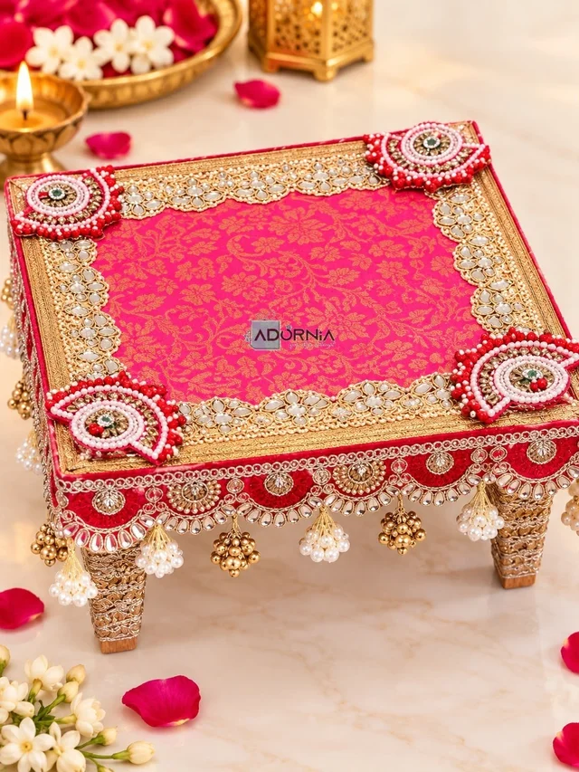 Decorative MDF Pooja Chowki - 12 x 12 Inches