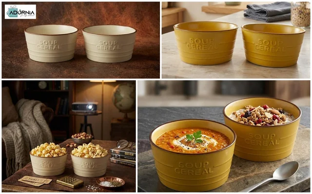 Ceramic Soup & Snack Bowls - Set of 2 - Cream