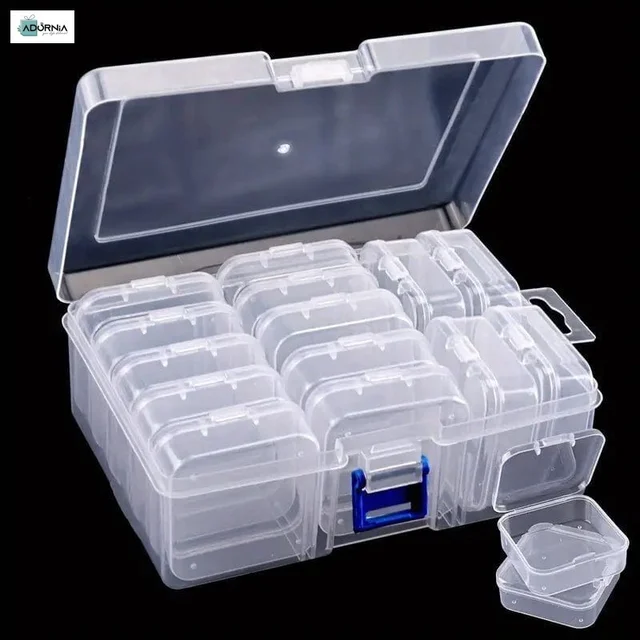 Clear Plastic Bead Organiser Box - 14 Pieces