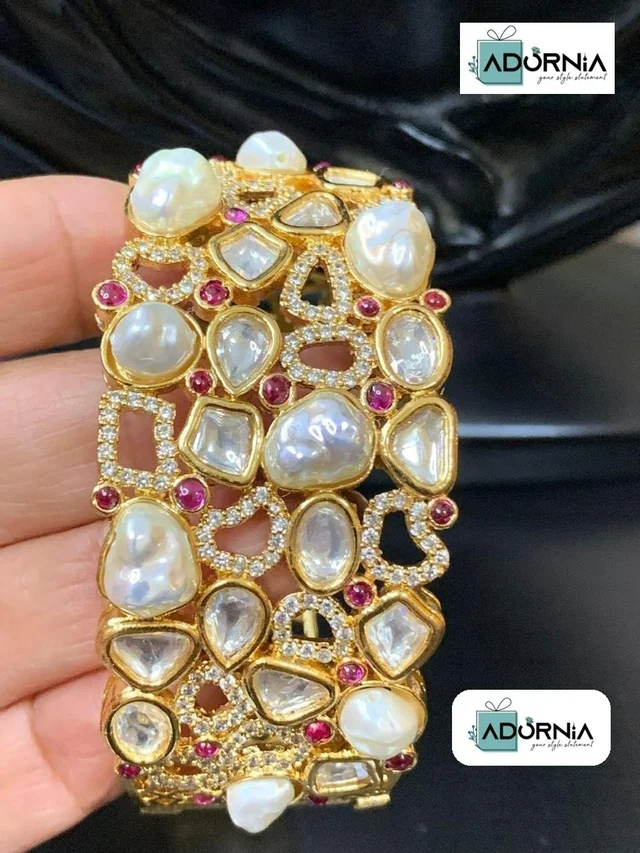 Baroque Pearl Kundan Fusion Bracelet - Ruby Pink