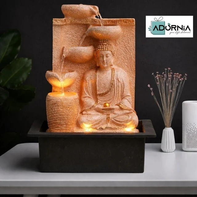 Polyresin Buddha Cascading Bowl Fountain - 18 Inch - Sandstone