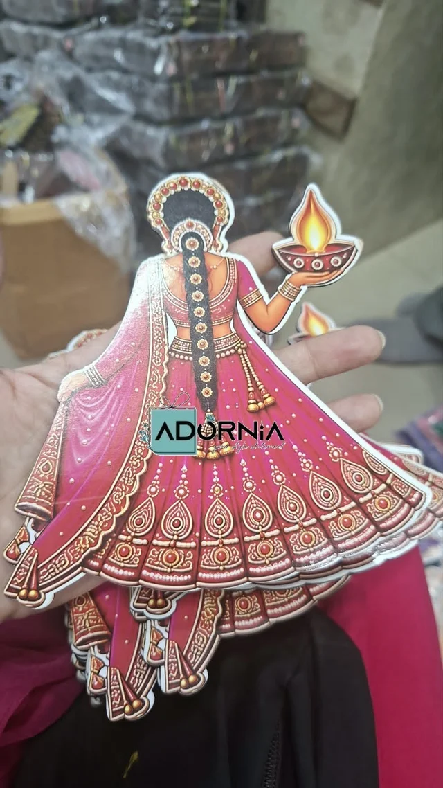Diya Lady Wall Decoration Cutouts - 6 Inch, Packet of 9 Colours