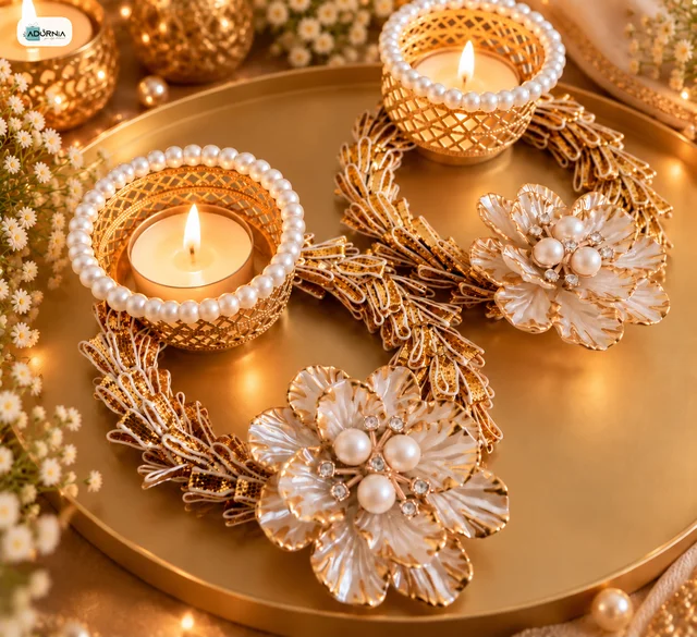 Floral Pearl Wreath Tea Light Holder - MOQ 4