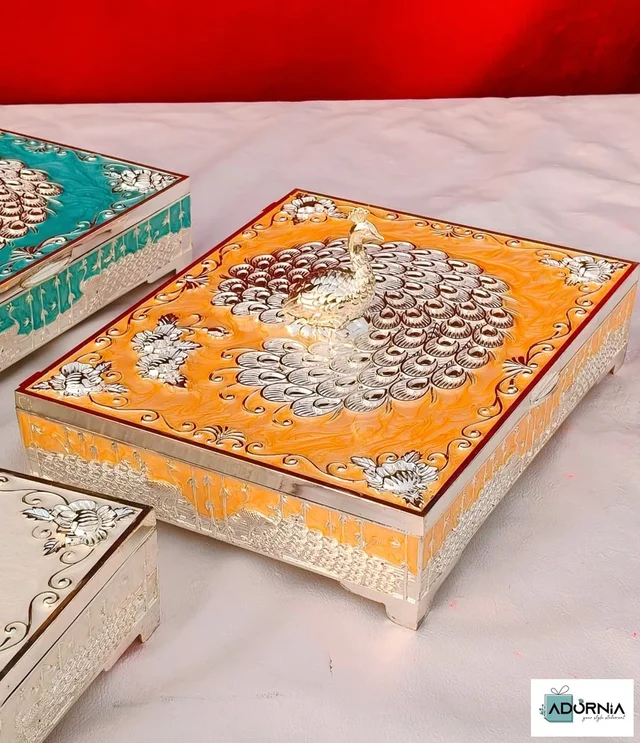 German Silver Peacock Dry Fruit Box