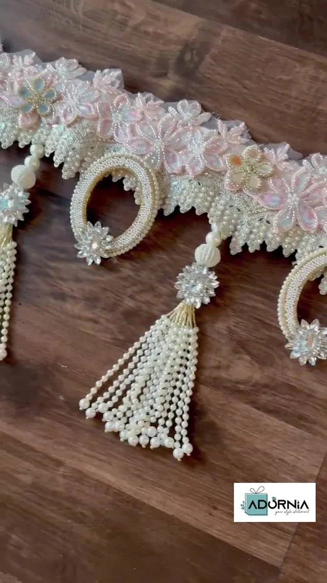 Subtle Pink Floral Pearl Tassel Toran
