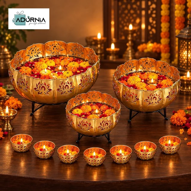 Premium Diwali Urli Set of 3 with 7 Bowls