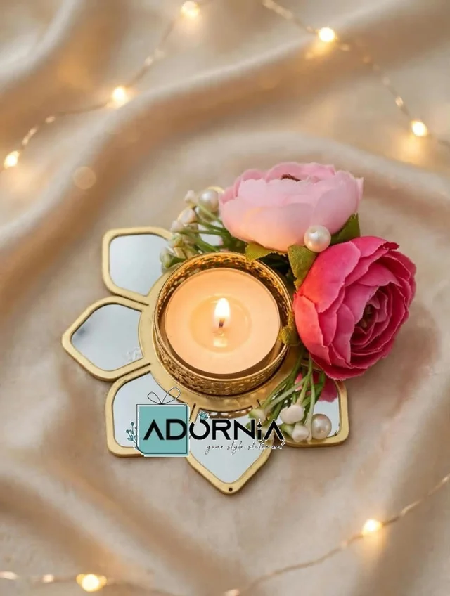 Pink Rose Mirror-Petal T-Light Holder