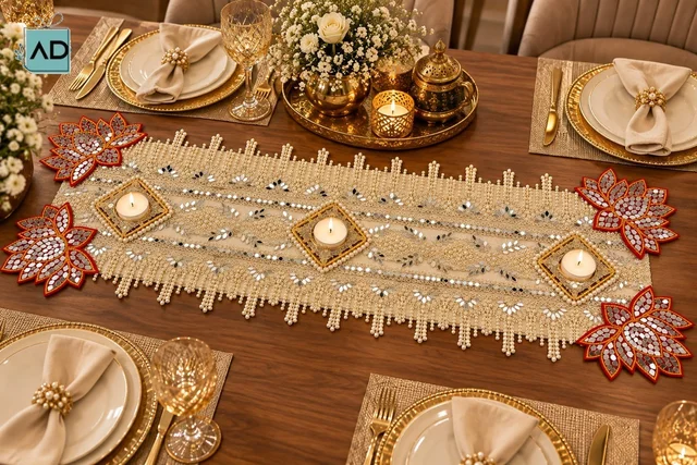 Pearl Embellished Designer Table Runner - 28 x 9 Inches