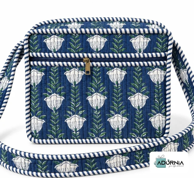 Quilted Hand Block Print Sling Bag (10.5 x 8.5 inch)