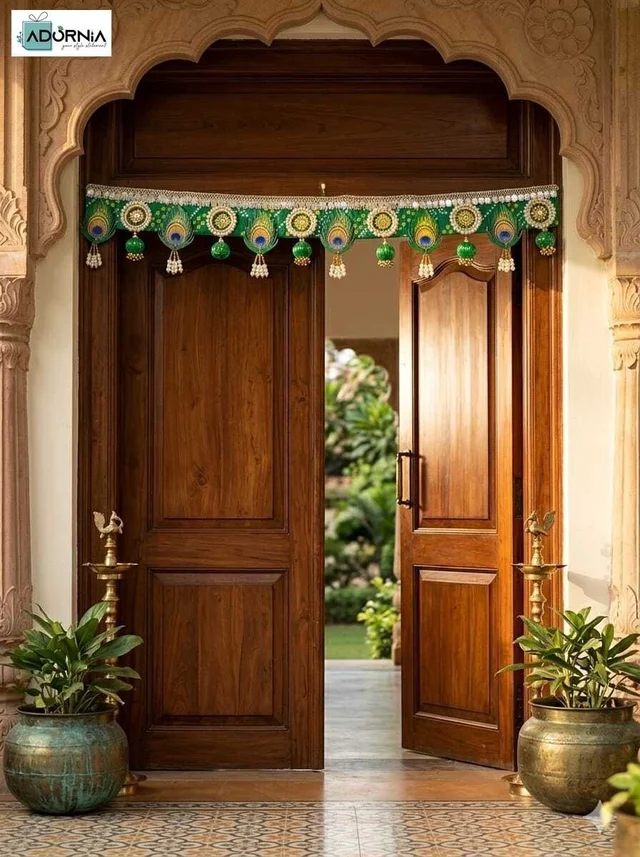 Green Peacock Feather Toran Bandarwar Door Hanging