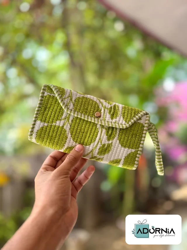 3 Fold Quilted Hand Block Print Clutch