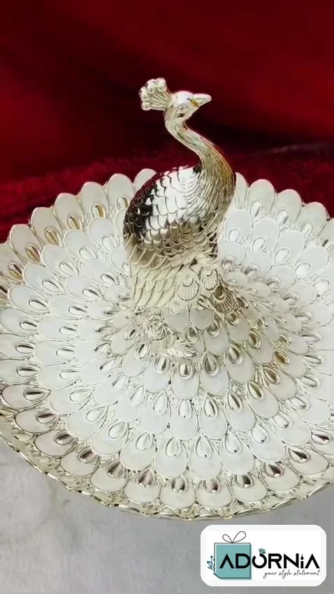 Jumbo German Silver Enamel Peacock Platter - Green