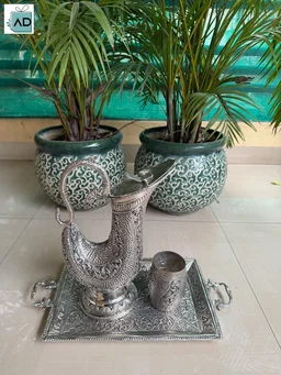 Antique Intricate Jug Glass and Tray Set