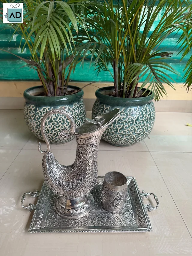 Antique Intricate Jug Glass and Tray Set