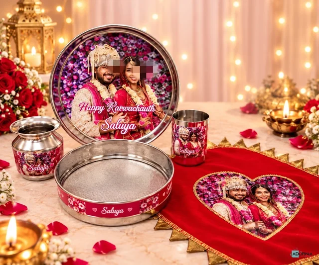 Personalized Karvachauth Thali Set with Couple Photo