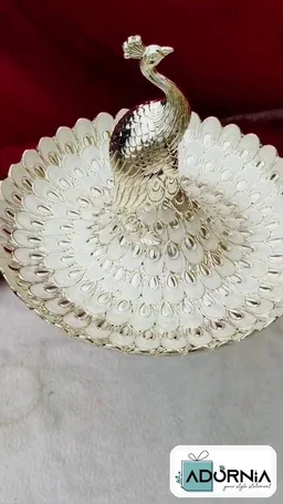 Jumbo German Silver Enamel Peacock Platter - Green