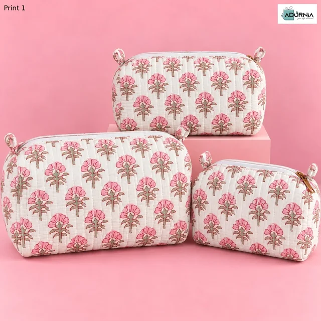 Quilted Utility Pouch Set of 3 - 24 Prints - Print 1