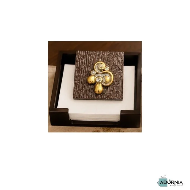 Brooch-Embellished Wooden Napkin Holder