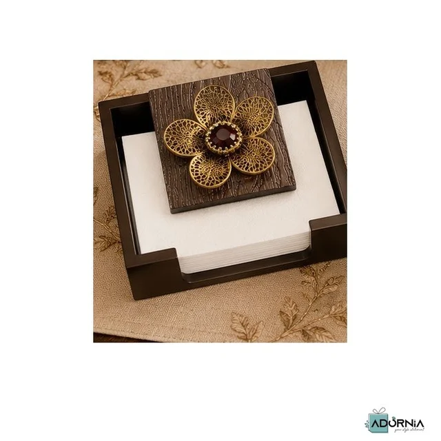Brooch-Embellished Wooden Napkin Holder