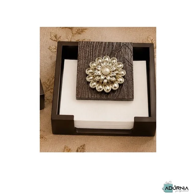 Brooch-Embellished Wooden Napkin Holder