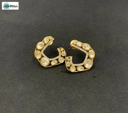 Gold-Tone Moissanite Polki Open Hoop Earrings